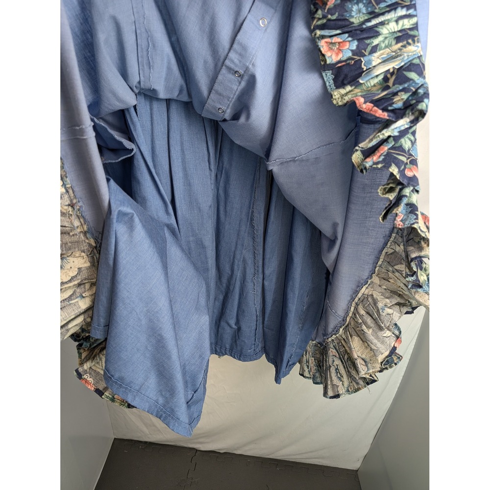 Vintage Handmade Floral Prairie Maxi Dress Size XL Pearl Snap Western Chambray - Picture 7 of 12